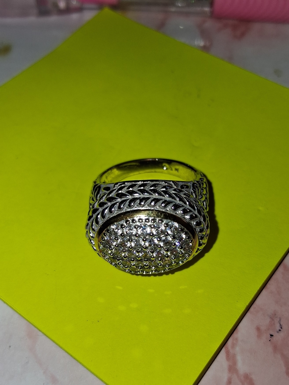 Silver Pave Cluster Ring in Silver gold Around It